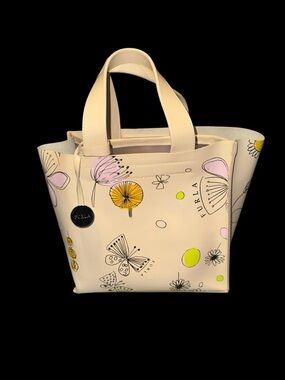 Furla Cream Floral & Butterfly Print Leather Tote